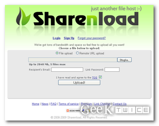 Sharenload : 2 giga di upload per file gratuito! Sharenload