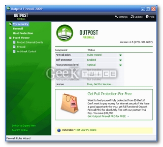 outpost2009_0409_04b Outpost Firewall 6.5.1, nuovo firewall gratuito per il tuo computer